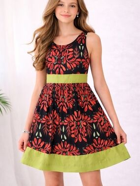 Handmade 1970s Orange Floral Mod Summer Dress